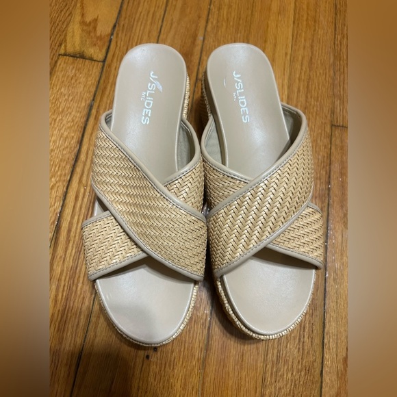 J/Slides QUACKIE Natural Vegan Woven Crossover Wedge Sandal NWOT 10 - Picture 2 of 8